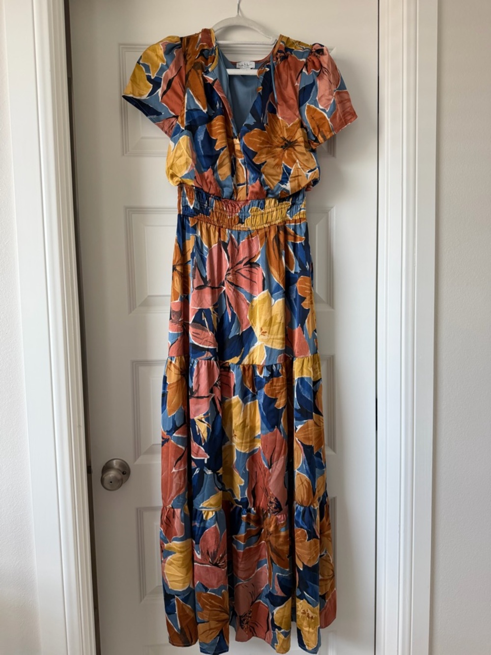 Nicole Miller Maxi Dress in Navy, Mustard & Terracotta Floral